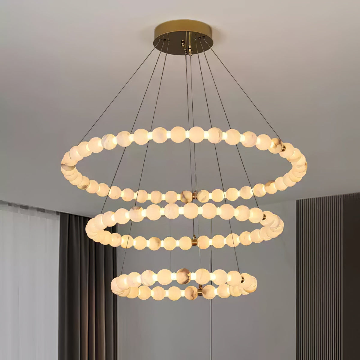 Vakkerlight Alabaster Orb Ring Chandelier – Gold White, 23.6"‑39.4" Diameters