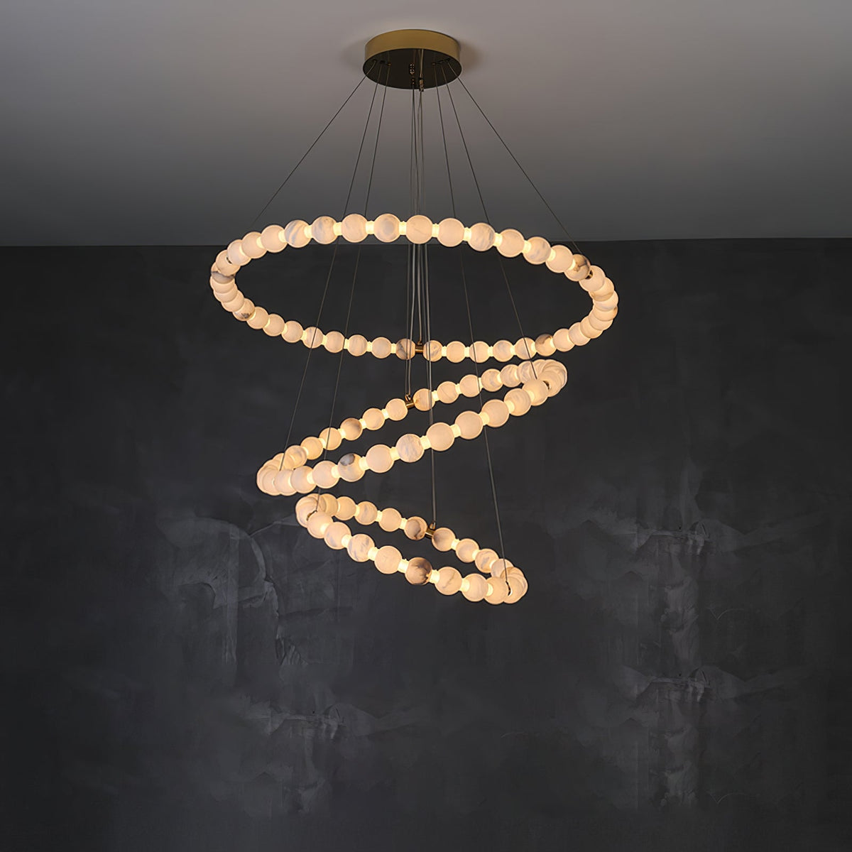 Vakkerlight Alabaster Orb Ring Chandelier – Gold White, 23.6"‑39.4" Diameters