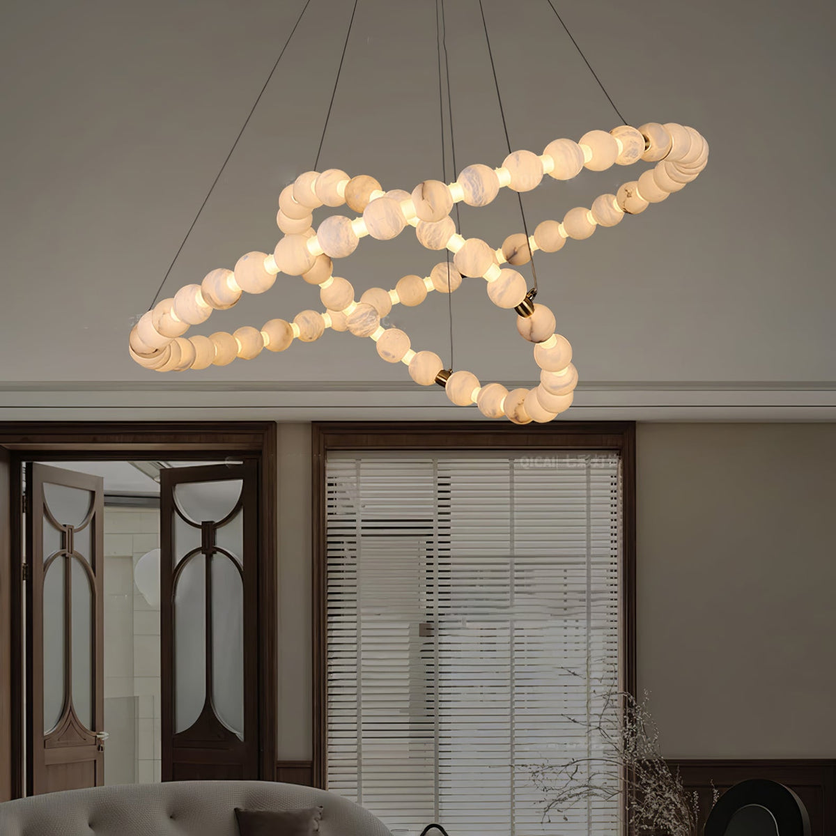 Vakkerlight Alabaster Orb Ring Chandelier – Gold White, 23.6"‑39.4" Diameters