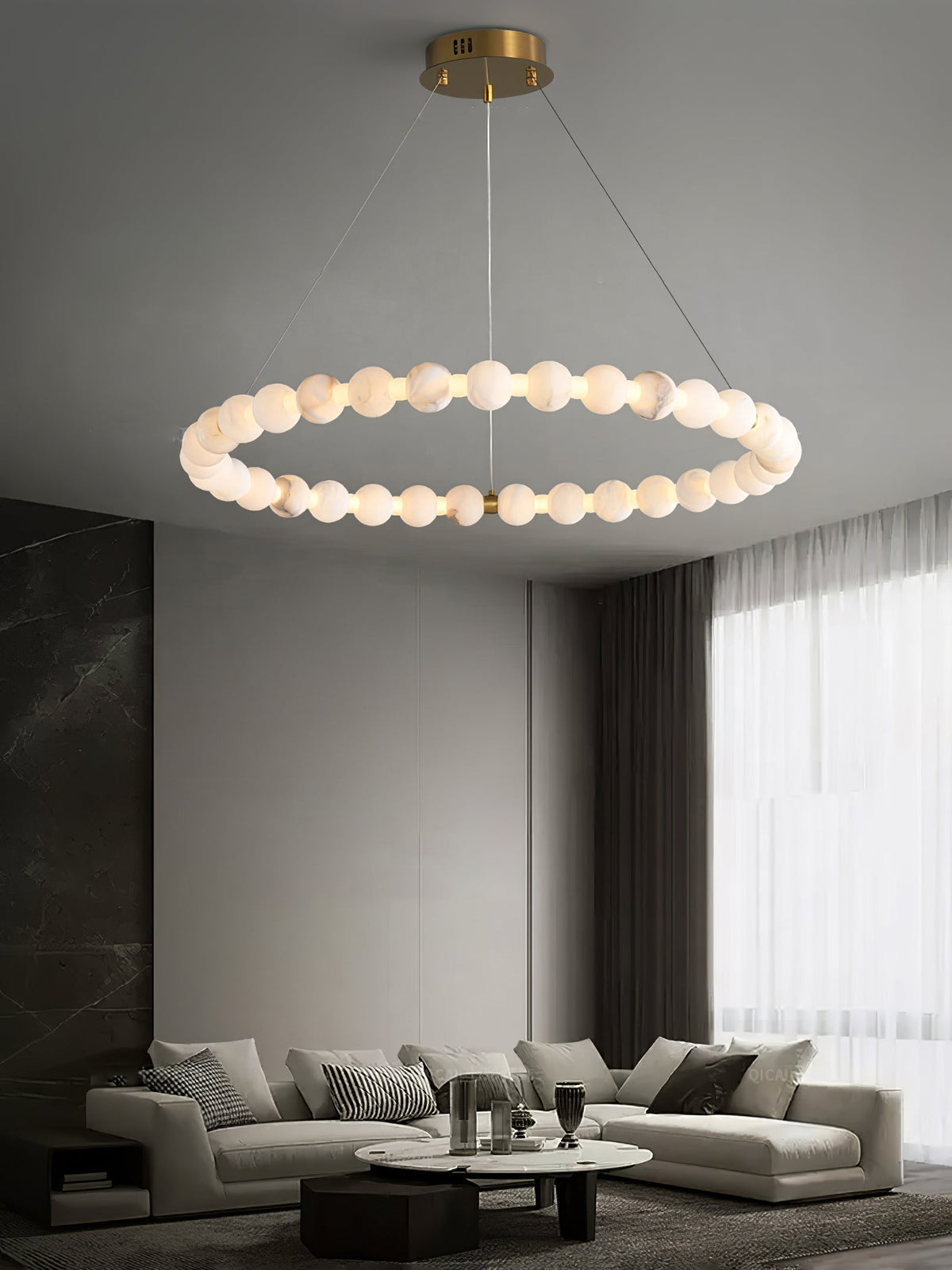 Vakkerlight Alabaster Orb Ring Chandelier – Gold White, 23.6"‑39.4" Diameters