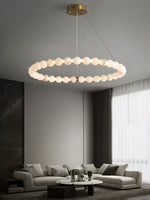 Vakkerlight Alabaster Orb Ring Chandelier – Gold White, 23.6"‑39.4" Diameters