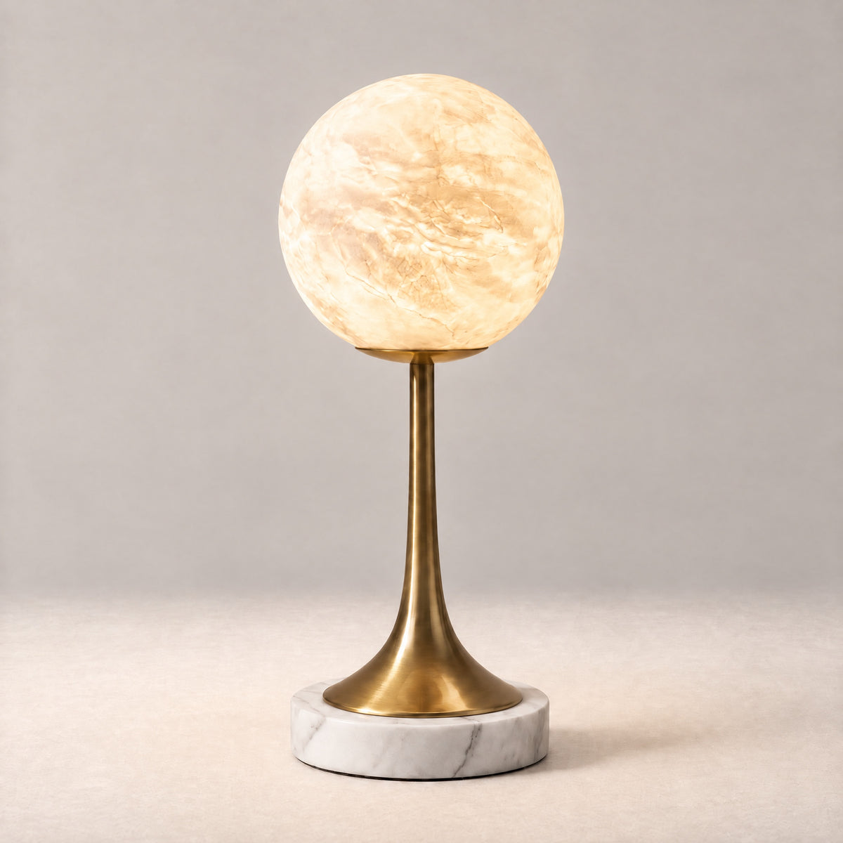 Alabaster Orb Table – lights on