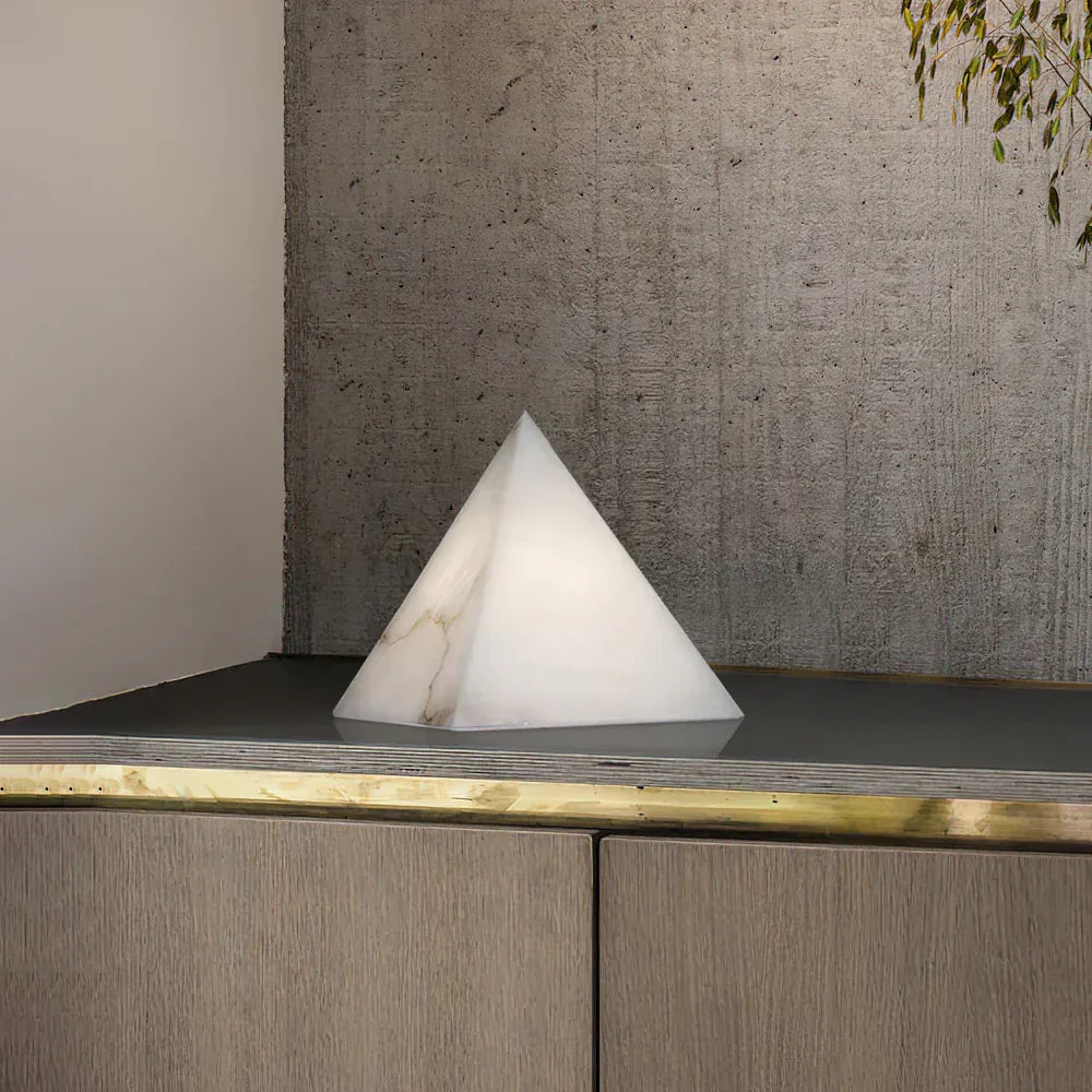 Alabaster Pyramid Table Lamp Dia 7.9″(20Cm) X H / White Us Plug