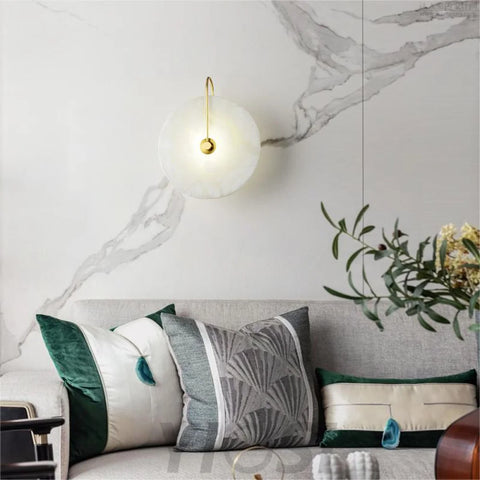 Alabaster Round Bedroom Bedside Wall Sconce Light Fixtures