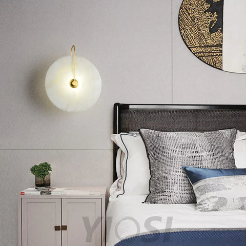 Alabaster Round Bedroom Bedside Wall Sconce Light Fixtures