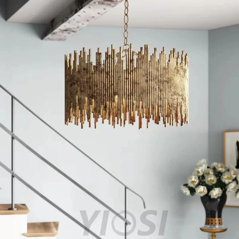 Althely Modern Brass Tube Round Chandelier Chandeliers For Dining Room Stairways Foyer Bedrooms