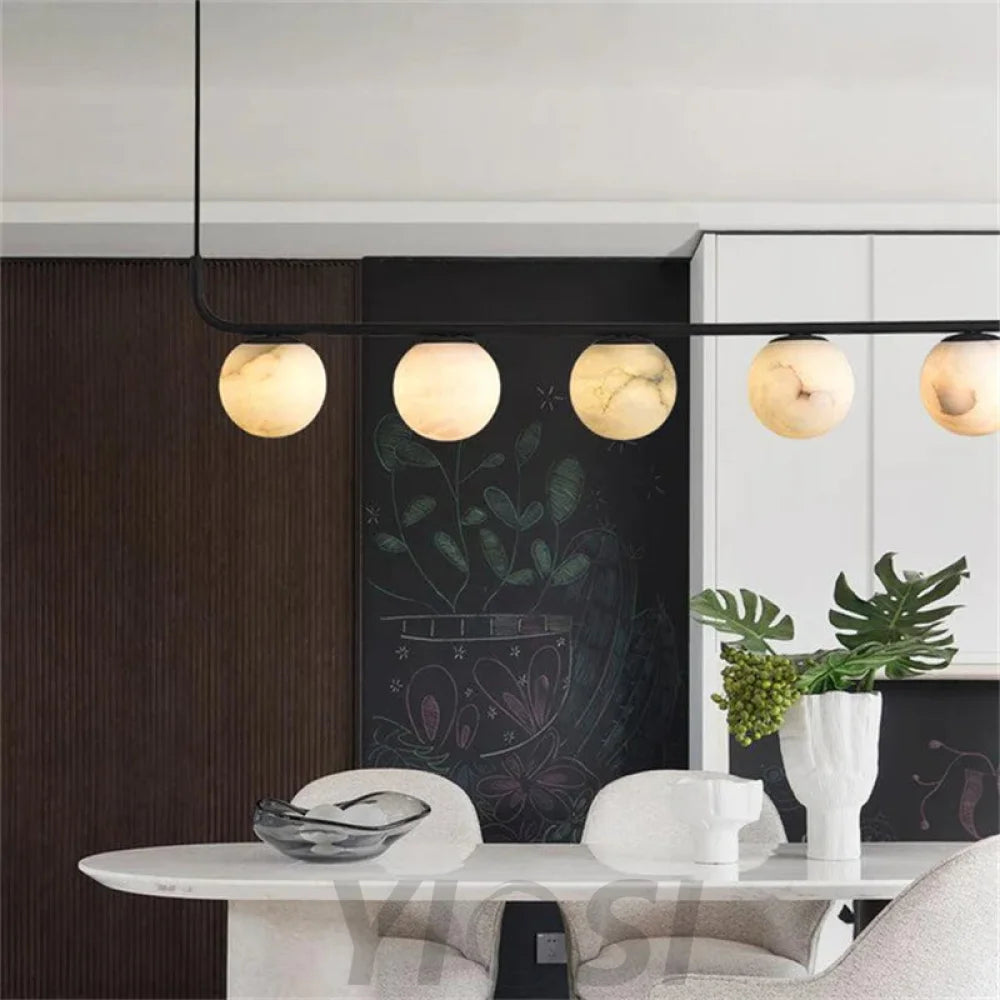 Amaris Alabaster Global Kitchen Island Pendant 5 Lights