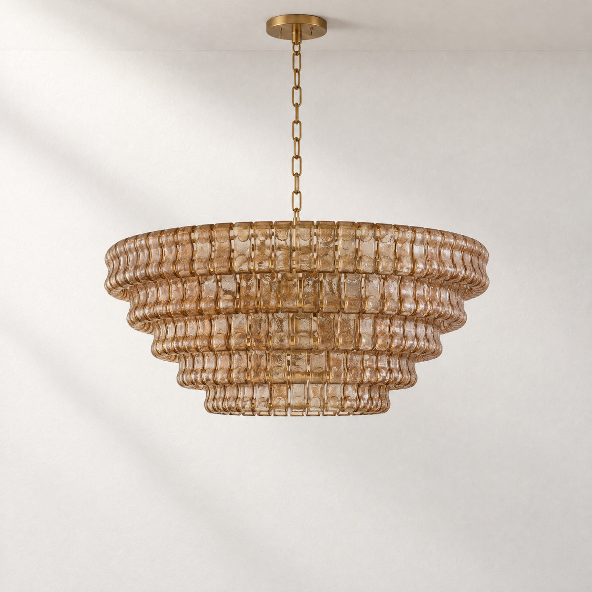 48" Hook Plate Amber Glass Round Chandelier – lights off