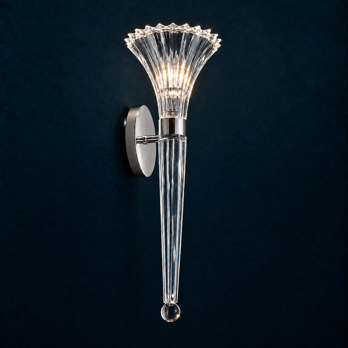 Ambrise Chrome Fluted Glass 1-Light Wall Sconce 5.9" on a deep teal-blue wall
