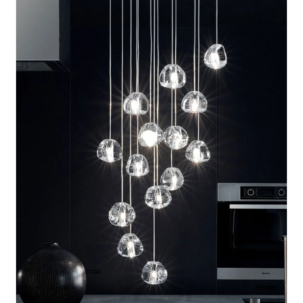 Cascade Spiral Cherry Crystal Air bubbles Pendant Chandelier for Staircase, high-ceiling light fixtures, luxury