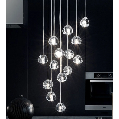 Cascade Spiral Cherry Crystal Air bubbles Pendant Chandelier for Staircase, high-ceiling light fixtures, luxury