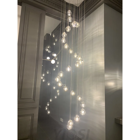 Cascade Spiral Cherry Crystal Air bubbles Pendant Chandelier for Staircase, high-ceiling light fixtures, luxury