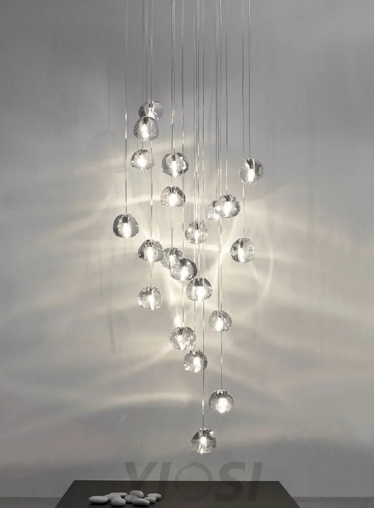 Cascade Spiral Cherry Crystal Air bubbles Pendant Chandelier for Staircase, high-ceiling light fixtures, luxury