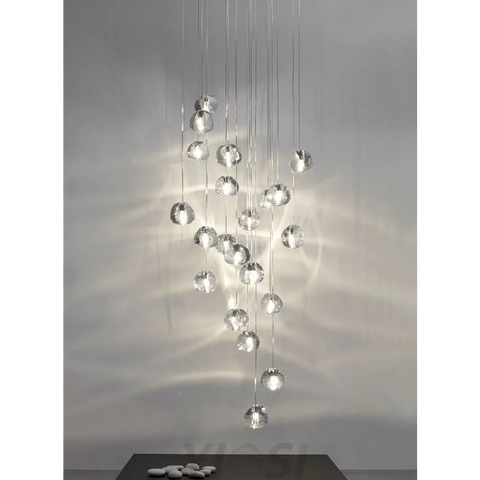 Cascade Spiral Cherry Crystal Air bubbles Pendant Chandelier for Staircase, high-ceiling light fixtures, luxury