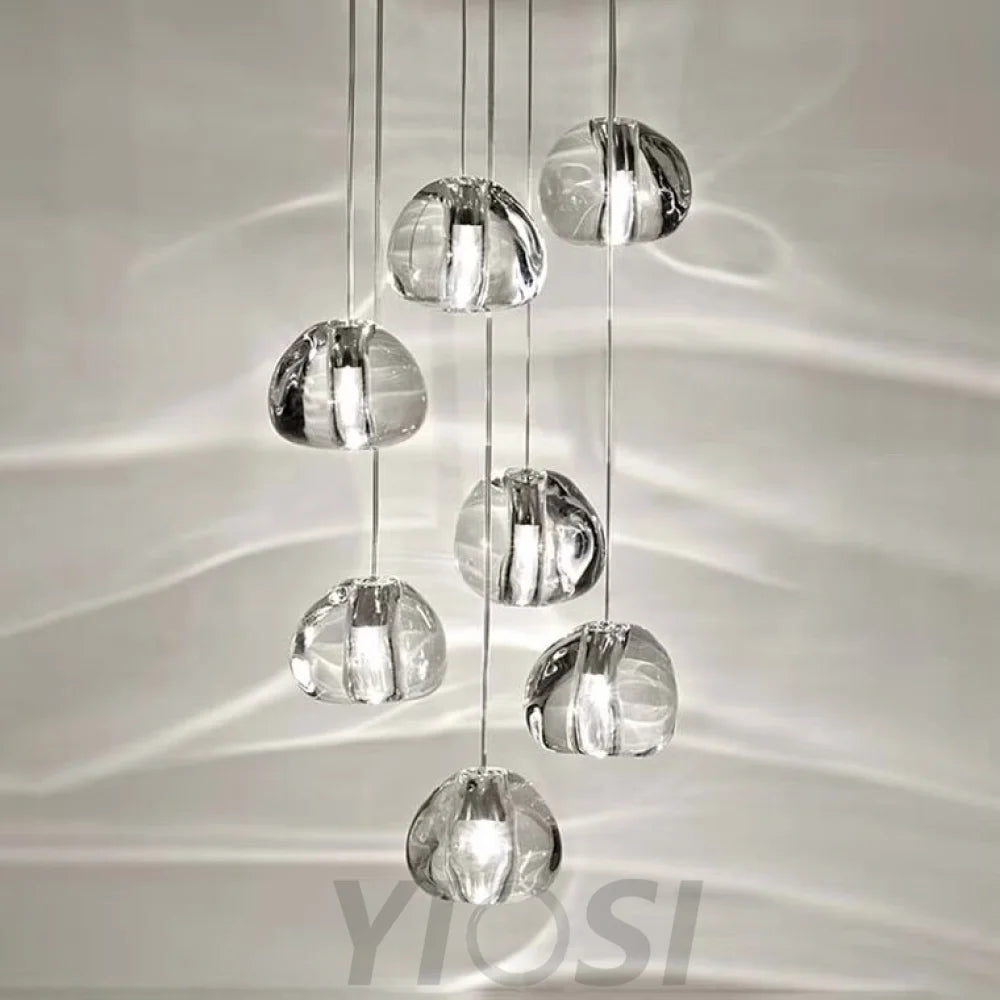  Cascade Spiral Cherry Crystal Air bubbles Pendant Chandelier for Staircase, high-ceiling light fixtures, luxury