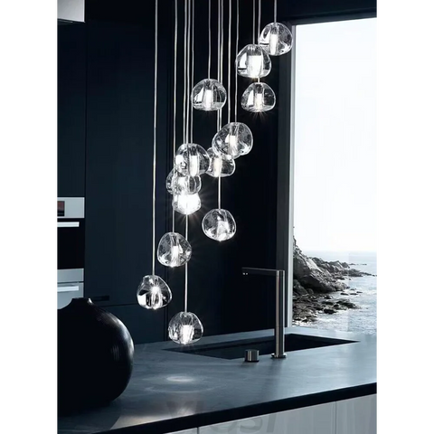 Cascade Spiral Cherry Crystal Air bubbles Pendant Chandelier for Staircase, high-ceiling light fixtures, luxury