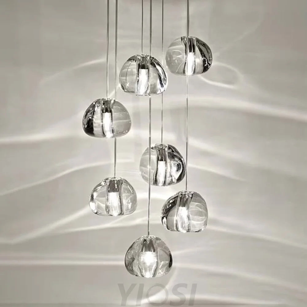  Cascade Spiral Cherry Crystal Air bubbles Pendant Chandelier for Staircase, high-ceiling light fixtures, luxury