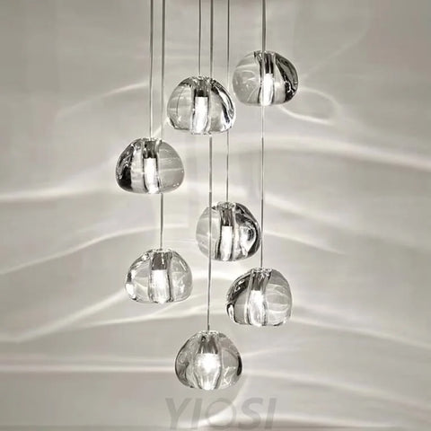  Cascade Spiral Cherry Crystal Air bubbles Pendant Chandelier for Staircase, high-ceiling light fixtures, luxury