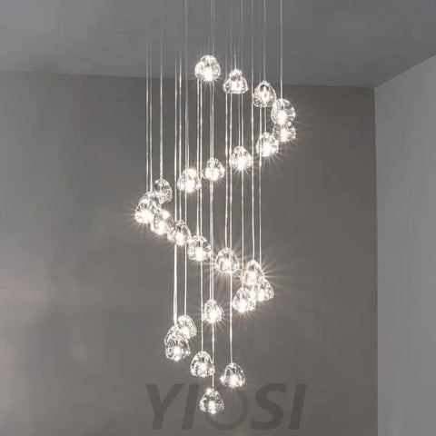 Cascade Spiral Cherry Crystal Air bubbles Pendant Chandelier for Staircase, high-ceiling light fixtures, luxury