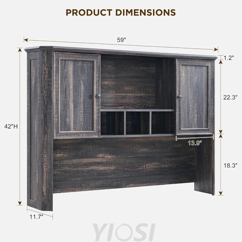 Ample Storage 59 Inch Farmhouse Wood Desk Hutch - Rustic Oak
