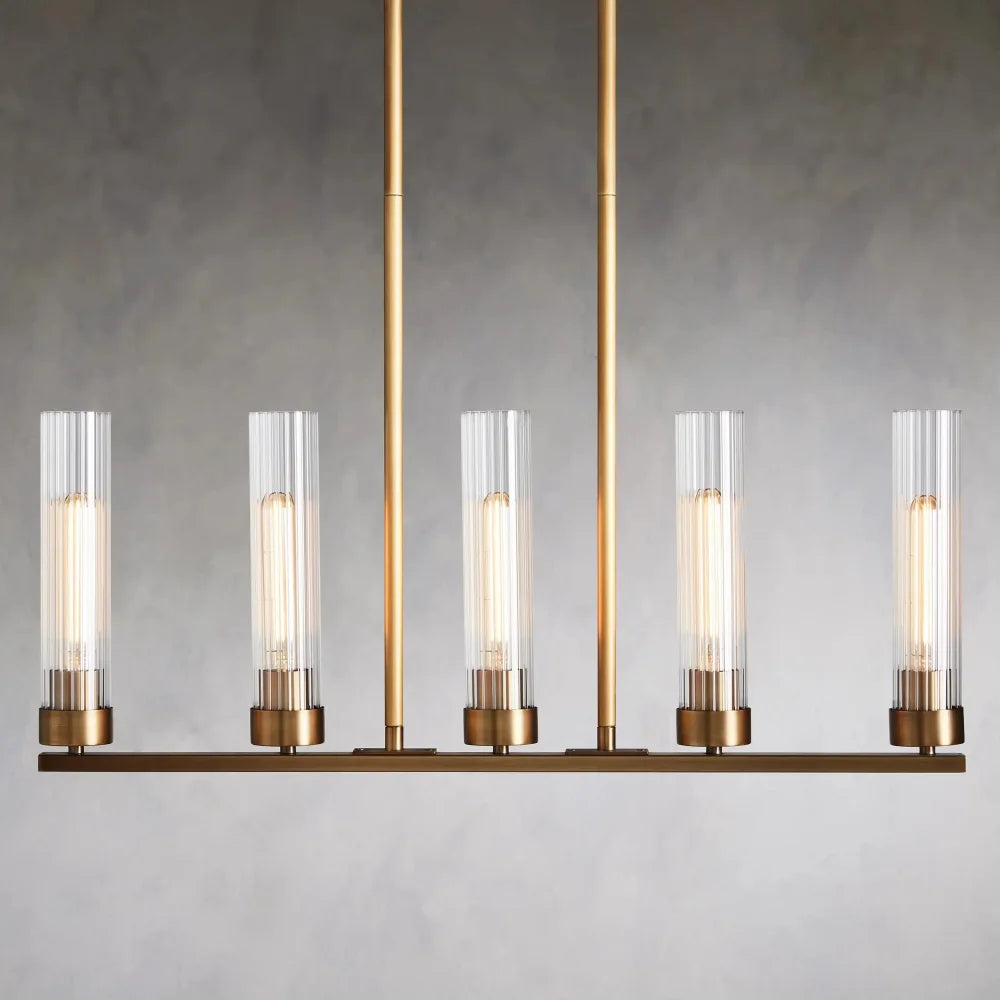 Andreas Glass Linear Chandelier Lighting Brass / 5 Light