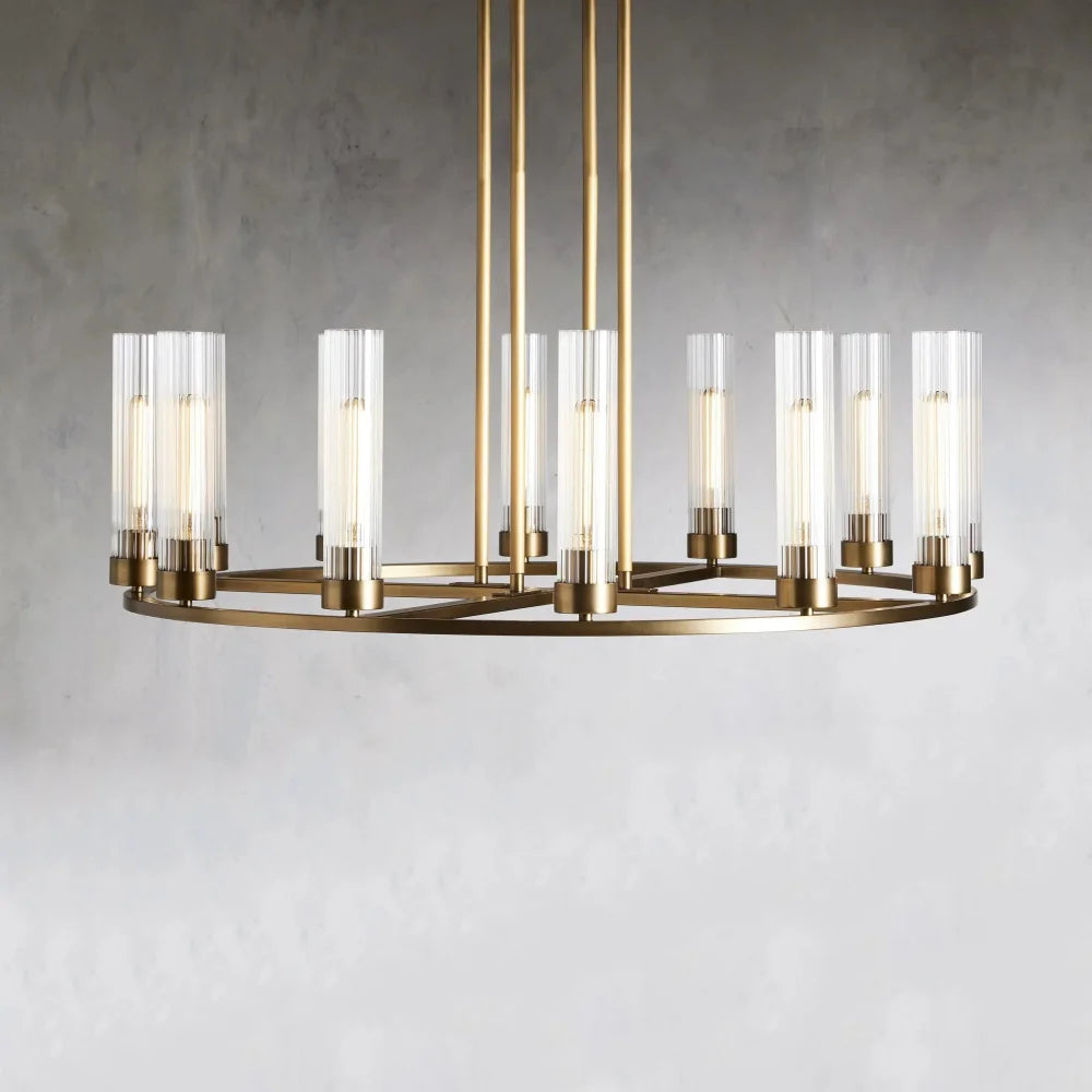 Andreas Round Glass Chandelier 30’’W 40’’W Brass / 10 Light