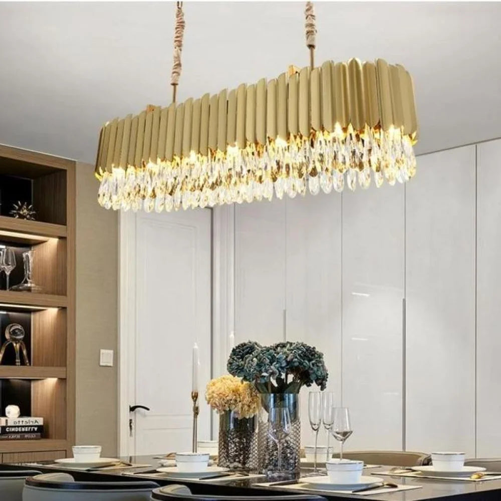 chandelier over dining table