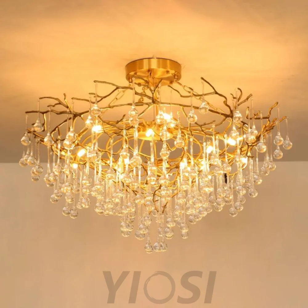 Anita Modern Brass Crystal Round Branch Chandelier Chandeliers For Dining Room Stairways Foyer