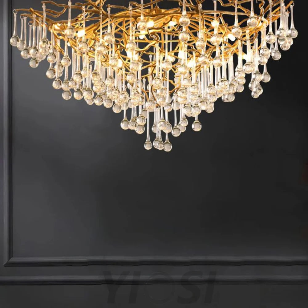 Anita Modern Brass Crystal Round Branch Chandelier Chandeliers For Dining Room Stairways Foyer