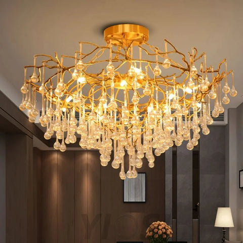 Anita Modern Brass Crystal Round Branch Chandelier Chandeliers For Dining Room Stairways Foyer