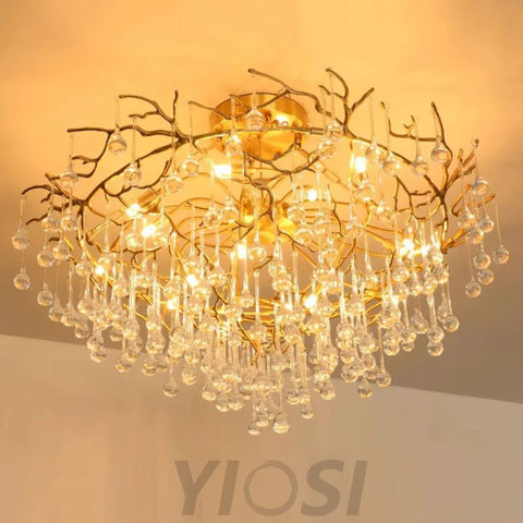 Anita Modern Brass Crystal Round Branch Chandelier Chandeliers For Dining Room Stairways Foyer