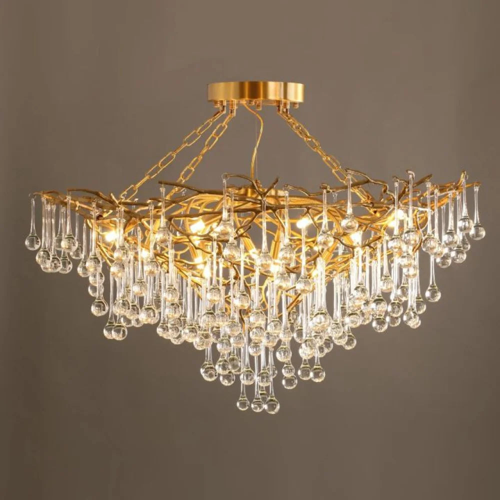 Anita Modern Brass Crystal Round Branch Chandelier Chandeliers For Dining Room Stairways Foyer