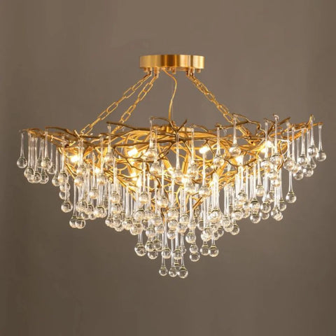 Anita Modern Brass Crystal Round Branch Chandelier Chandeliers For Dining Room Stairways Foyer