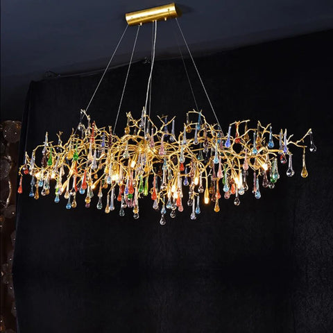 Melody Modern Linear Colorful Crystal Branch Chandelier 49.2’’ L X 23.6’’ W 25.6’’ H