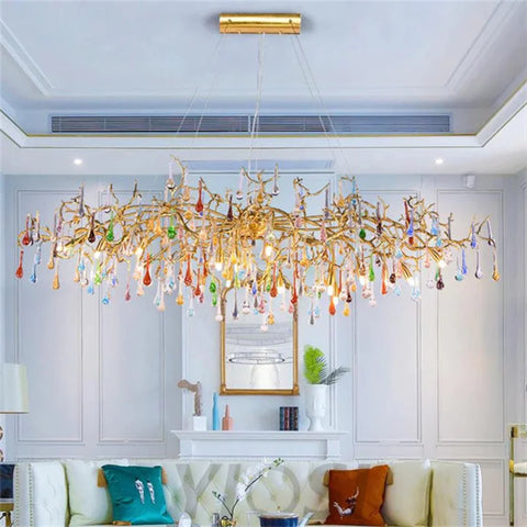 Melody Modern Linear Colorful Crystal Branch Chandelier