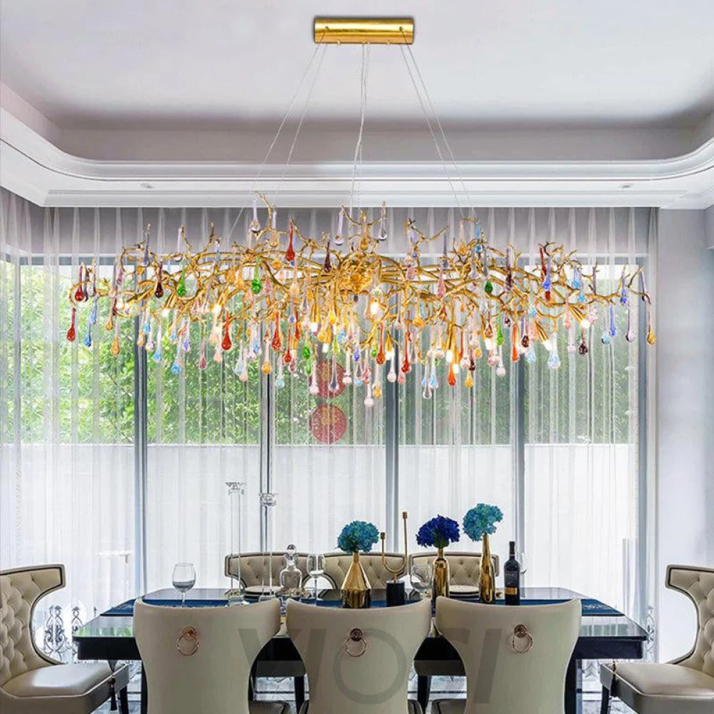 Melody Modern Linear Colorful Crystal Branch Chandelier