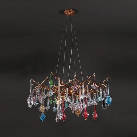 Rose Colored Glass Drop Round Chandelier 35.4’’ D Branch