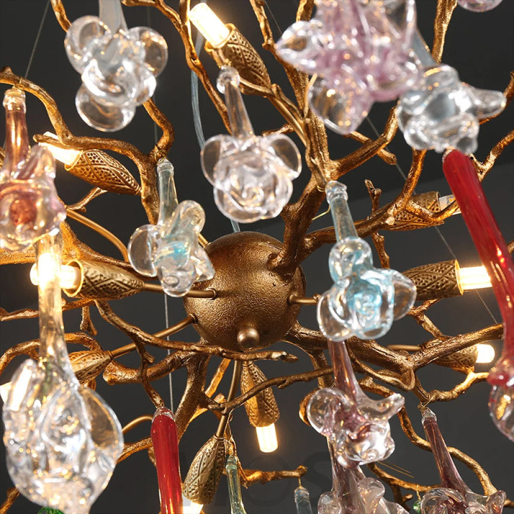 Rose Colored Glass Drop Round Chandelier Branch