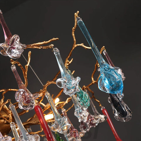 Rose Colored Glass Drop Round Chandelier Branch