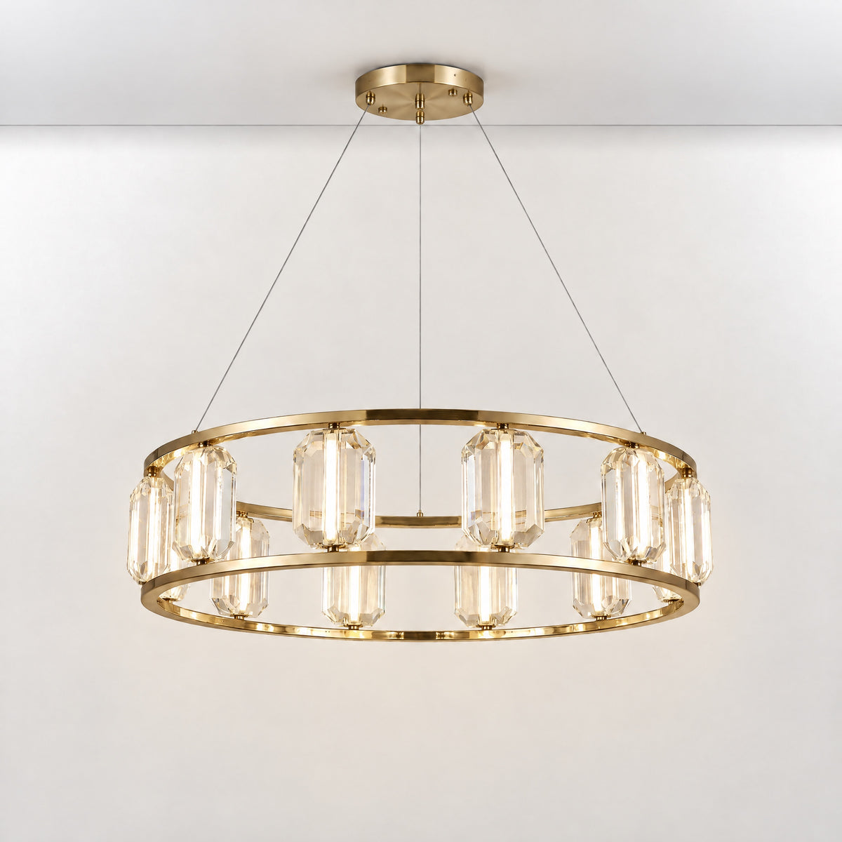 Arcus Contemporary Crystal Chandelier – lights on