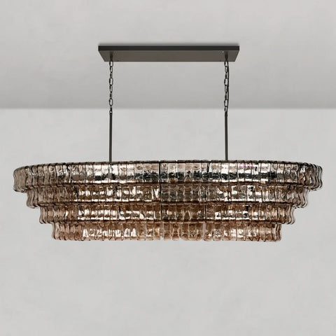 Art Glass Ghiaccio Oval Chandelier 54’’ / Bronze / Smoke Chandelier