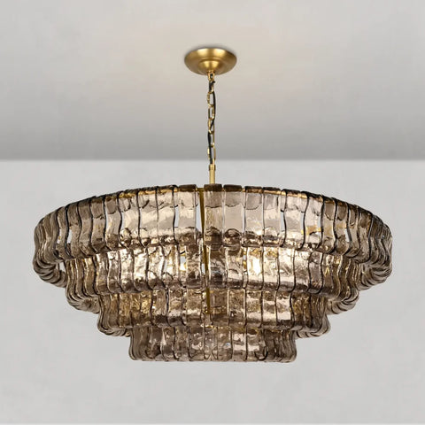 Art Glass Ghiaccio Round Chandelier 36’’ 48’’ 60’’ 36’’ / Brass / Smoke Chandelier