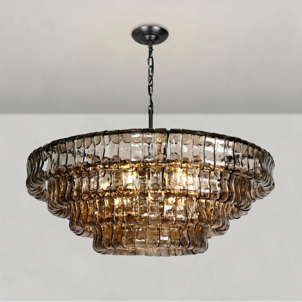 Art Glass Ghiaccio Round Chandelier 36’’ 48’’ 60’’ 36’’ / Bronze / Smoke Chandelier