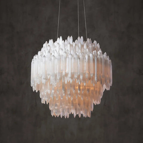 Art Selenite Layer Round Chandelier 32’’ / Matte Black Chandelier