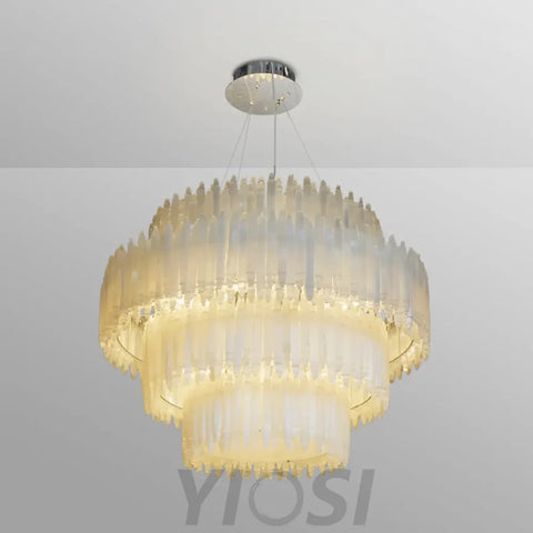 Art Selenite Layer Round Chandelier Chandelier