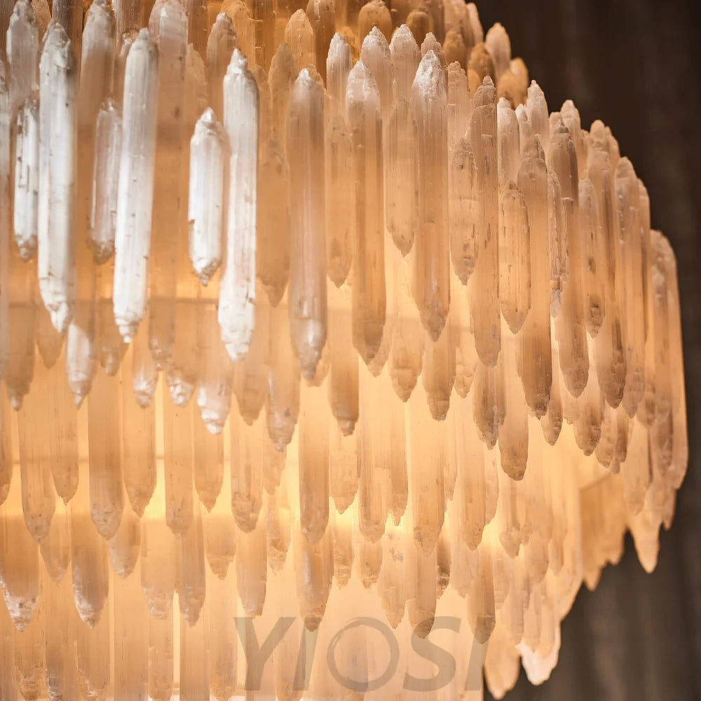 Art Selenite Layer Round Chandelier Chandelier