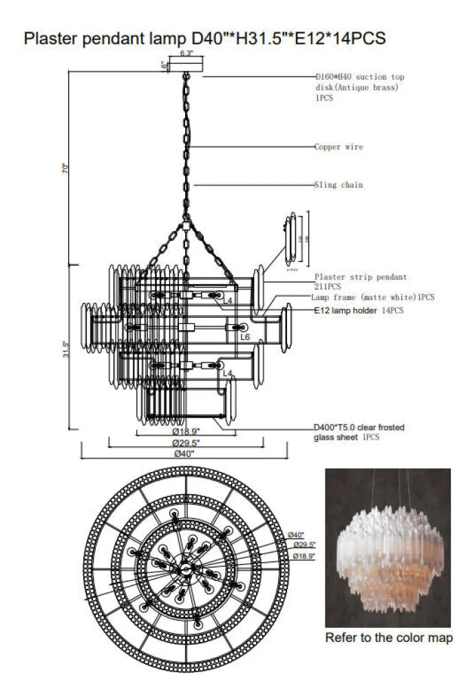 Art Selenite Layer Round Chandelier Custom 40’’ / Matte Black Chandelier