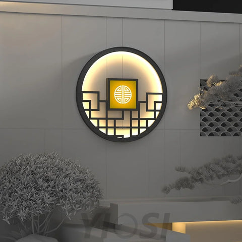 Asian Style Round Garden Wall Sconce - Circle-1-Yiosilamp