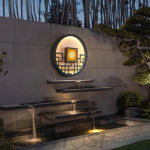 Asian Style Round Garden Wall Sconce - Circle-1-Yiosilamp
