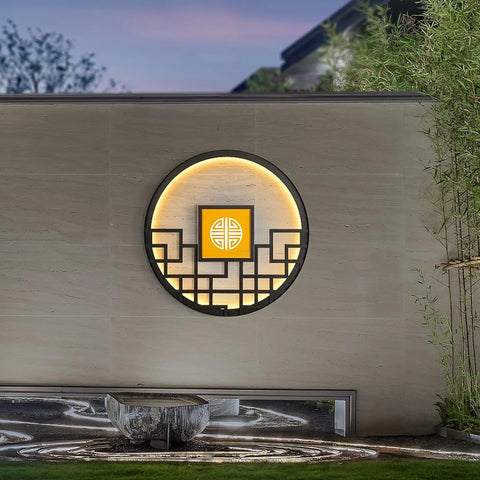 Asian Style Round Garden Wall Sconce - Circle-1-Yiosilamp